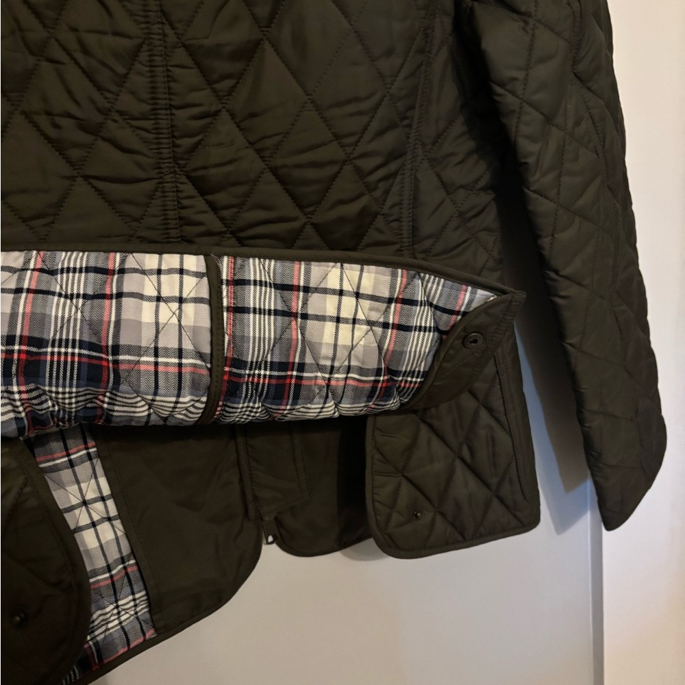 LL Bean Signature Olive Quilted Jacket with Plaid Lining - Picture 6 of 7